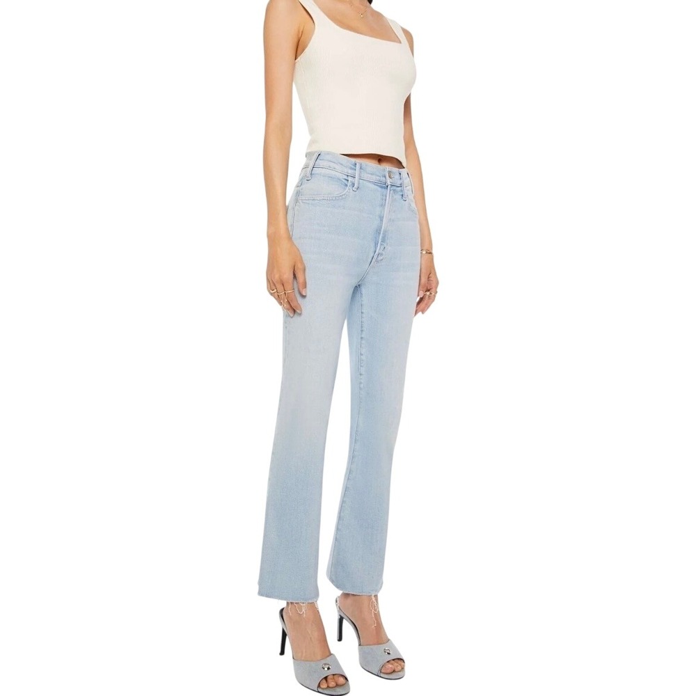 Mother The Hustler Ankle Fray Jeans 28 Pina Colada Paradise Light Wash Flare